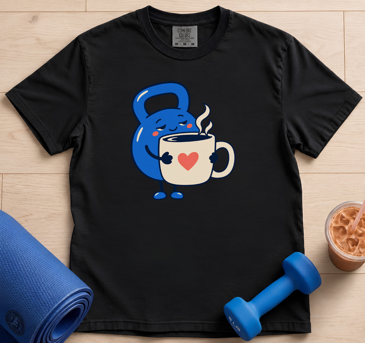 Kettlebell & Coffee Cute Graphic T-Shirt