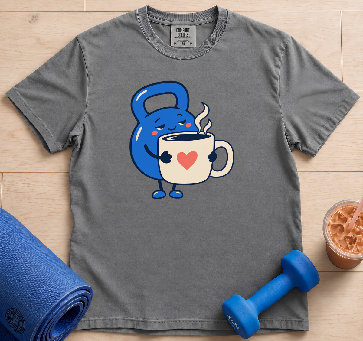 Kettlebell & Coffee Cute Graphic T-Shirt