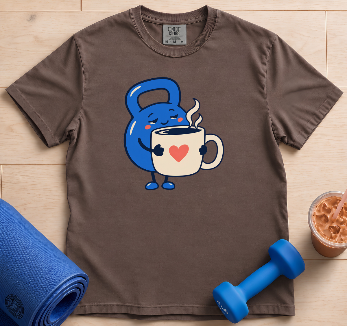 Kettlebell & Coffee Cute Graphic T-Shirt