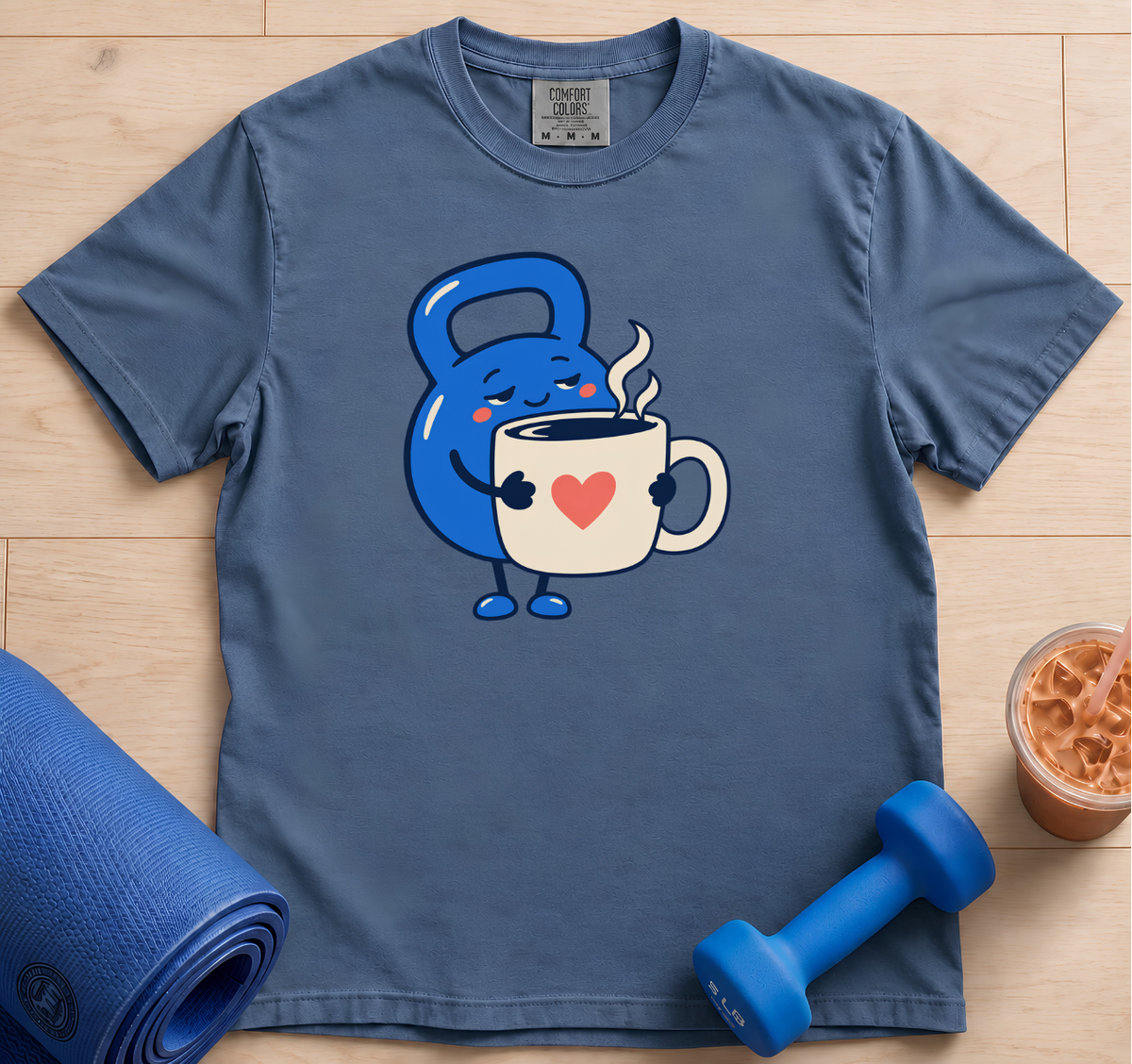 Kettlebell & Coffee Cute Graphic T-Shirt