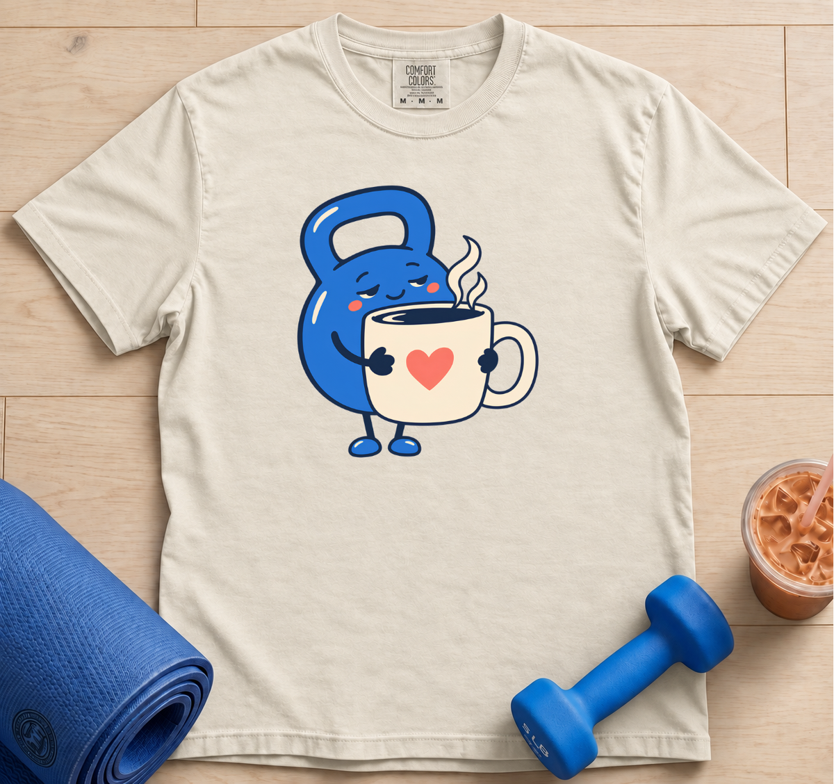 Kettlebell & Coffee Cute Graphic T-Shirt