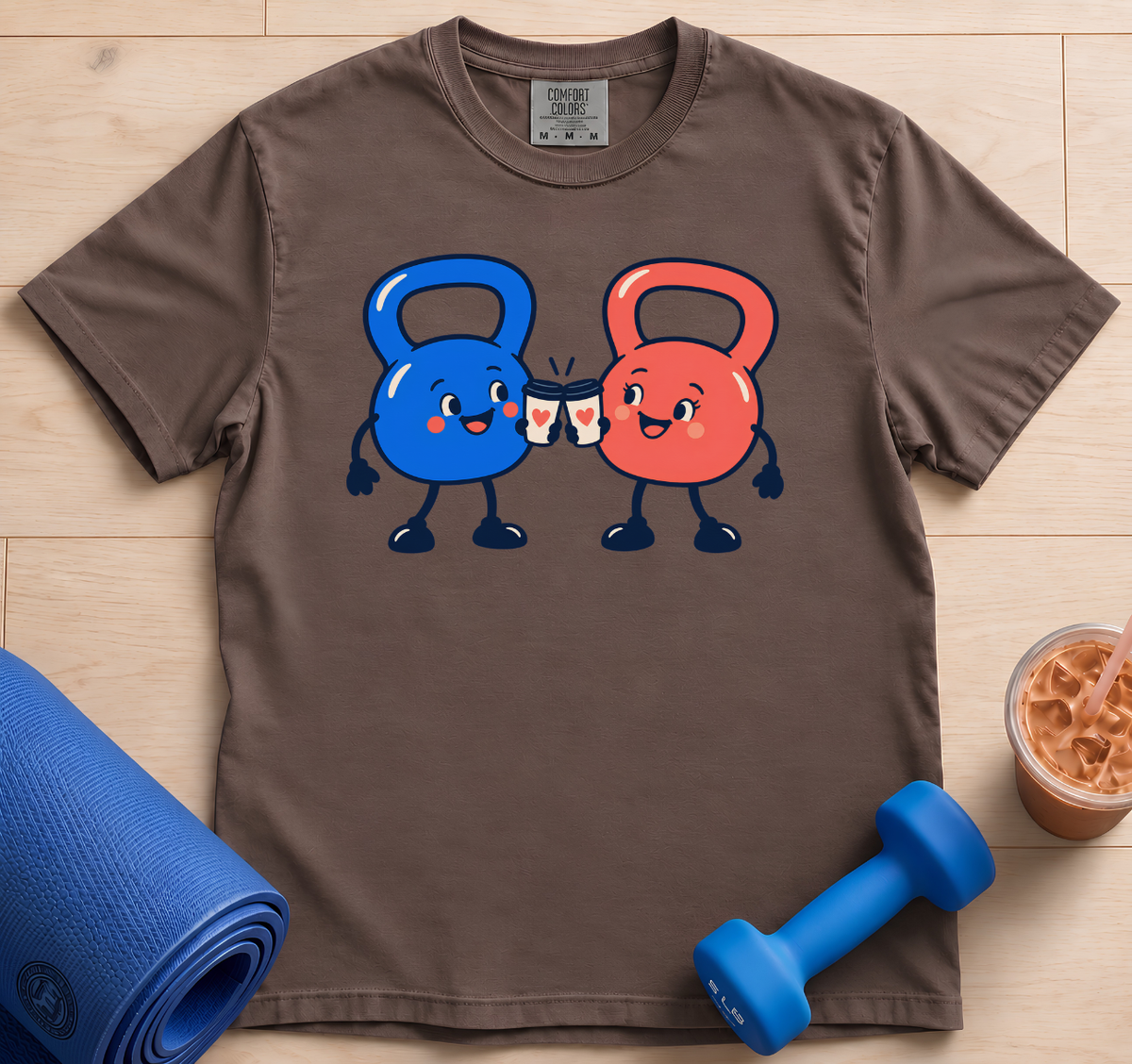 Kettlebell Friends Tee — Cute Red & Blue Workout Kettlebells Graphic T-Shirt