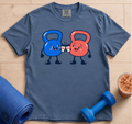 Kettlebell Friends Tee — Cute Red & Blue Workout Kettlebells Graphic T-Shirt