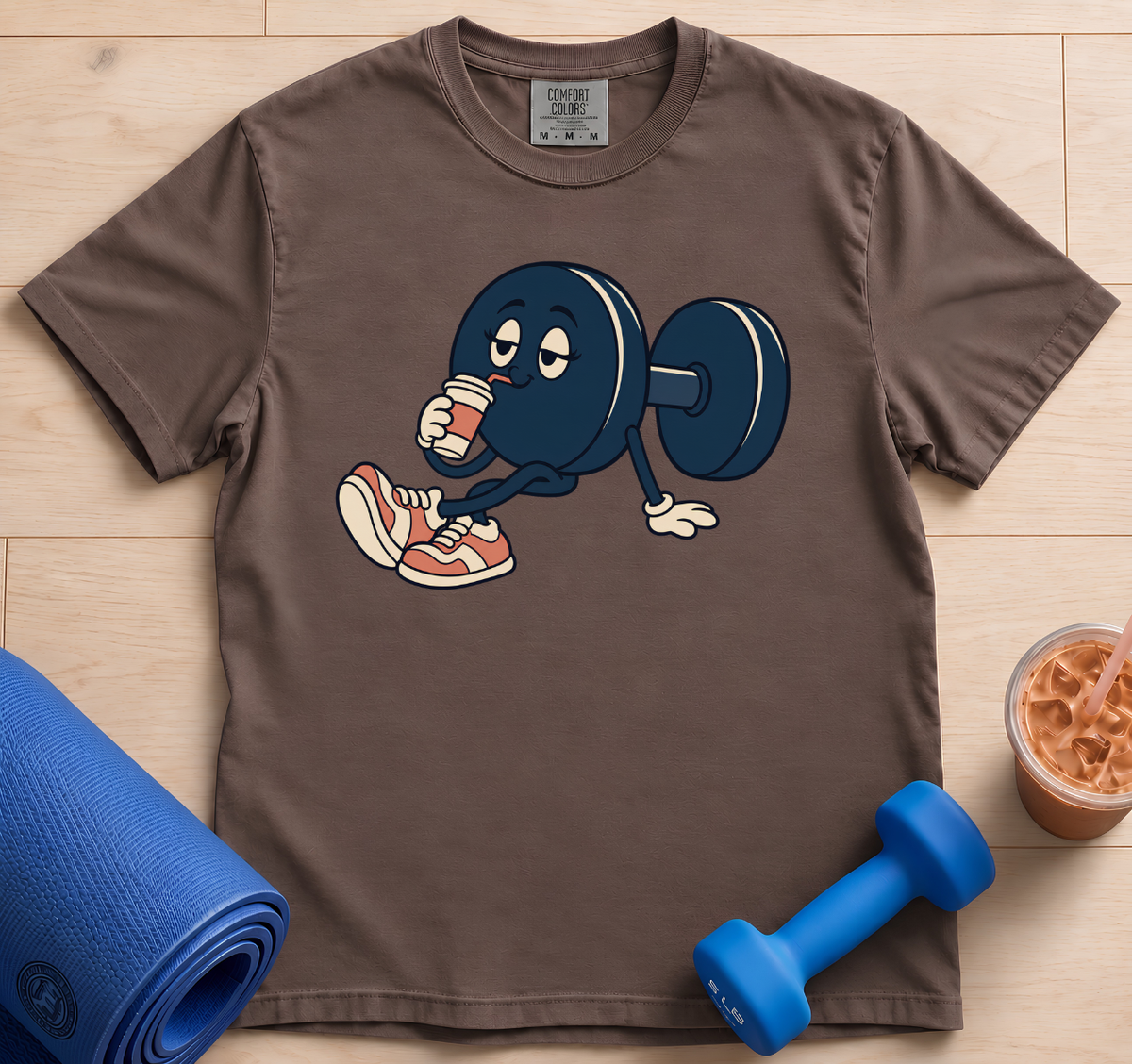 Dumbbell Character T-Shirt — Retro Gym Weightlifting Tee