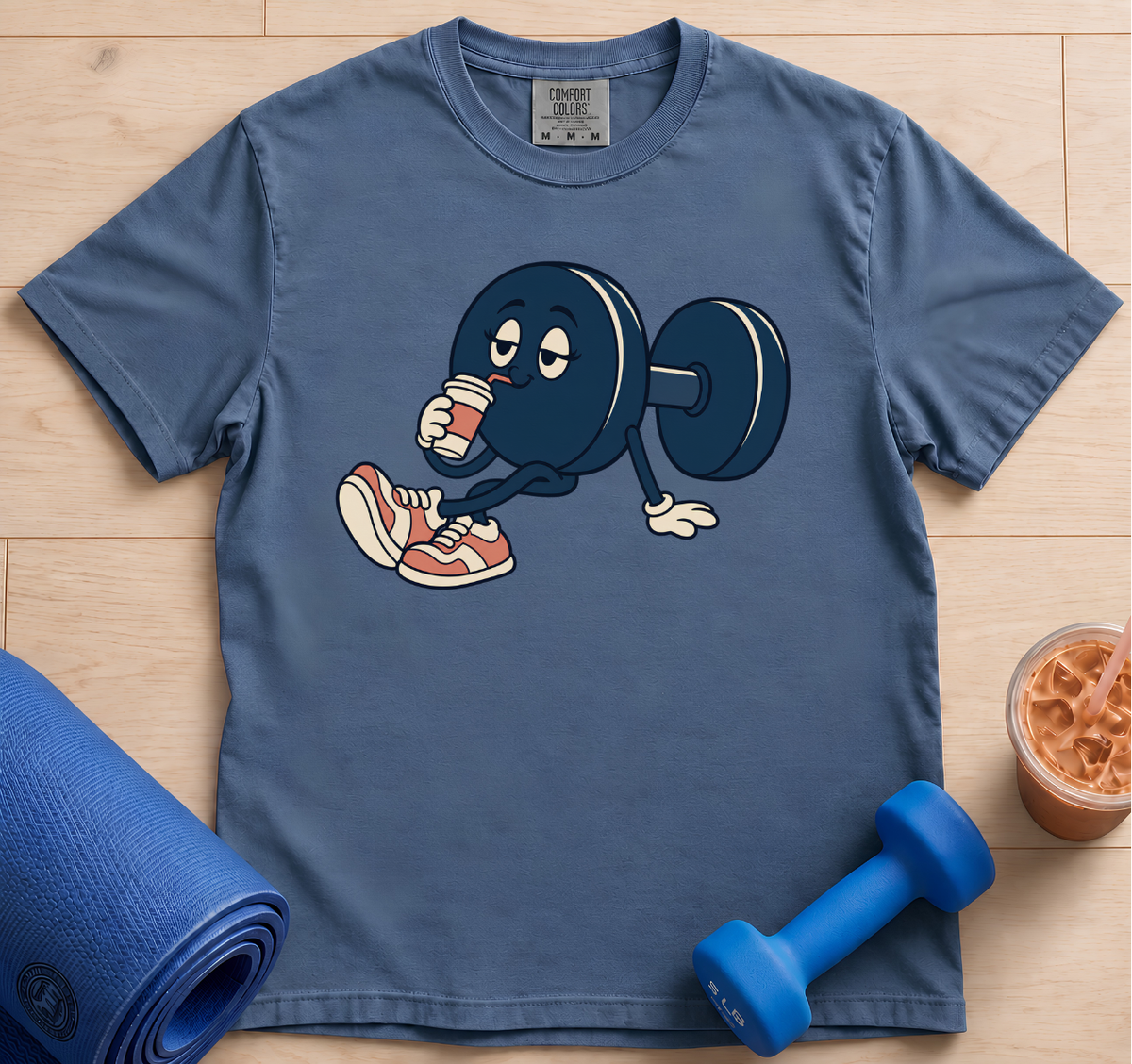 Dumbbell Character T-Shirt — Retro Gym Weightlifting Tee
