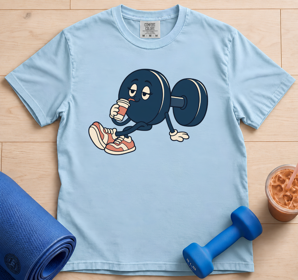Dumbbell Character T-Shirt — Retro Gym Weightlifting Tee