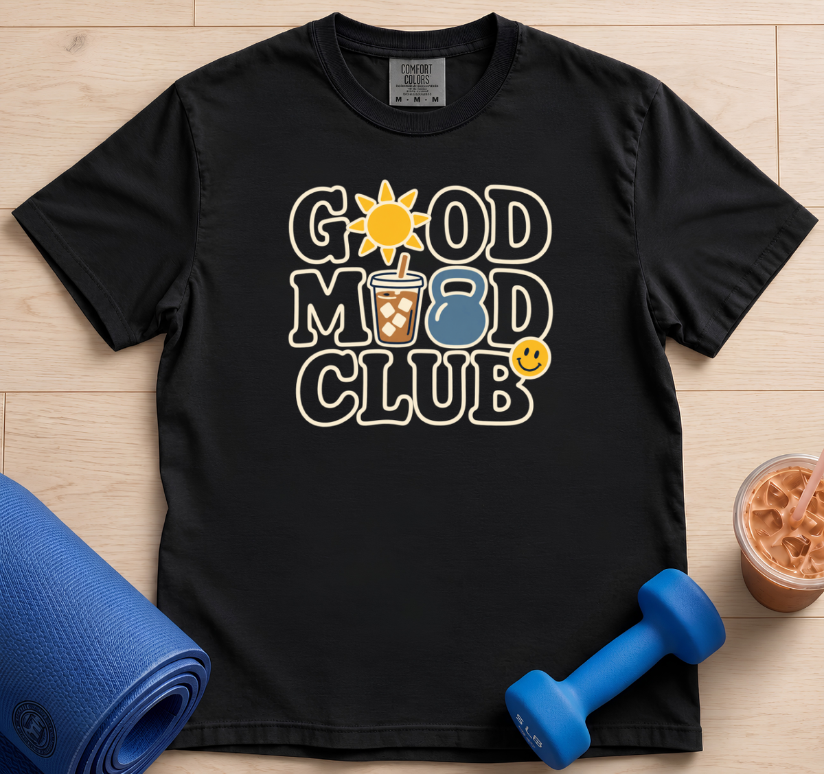 Good Mood Club T-Shirt — Retro Coffee & Sunshine Graphic Tee
