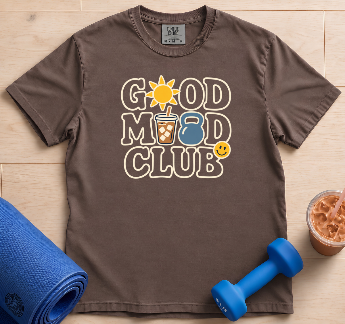Good Mood Club T-Shirt — Retro Coffee & Sunshine Graphic Tee