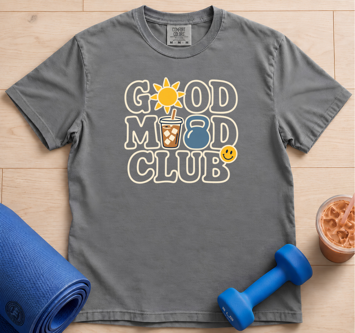 Good Mood Club T-Shirt — Retro Coffee & Sunshine Graphic Tee